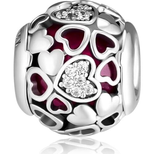 Fandola CKK 925 Sterling Silver Encased in Love Beads Pink Heart Fits Pandora Bracelet Charms Making Wedding Accessories zencase