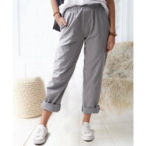 Wide Leg Pants Harem Pant Female Pocket Trousers Casual Spring Summer Loose Cotton Linen Overalls Pants S-3XL Plus Size