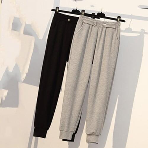 Pants Women Sportswear 2021 Female Casual Loose Soft Elastic Waist Long Cotton Gray High Waisted Harem Trousers for Female