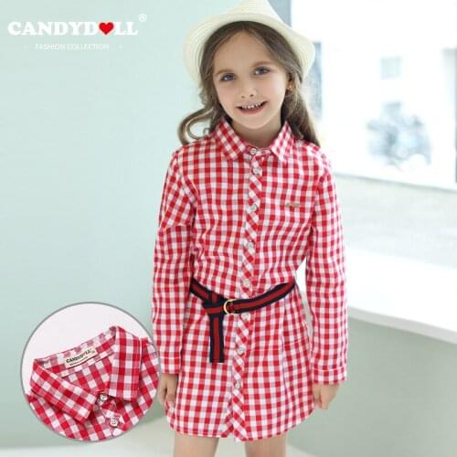 CANDYDOLL The new autumn childrens dress casual plaid long style of childrens shirt cotton long sleeve girls dress