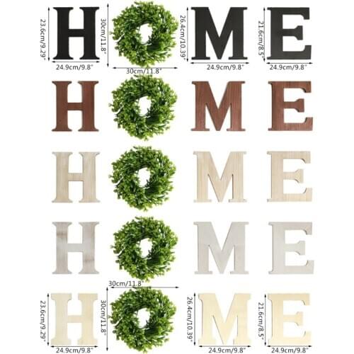 Rustic Wooden Home Letters Sign with 12 Inch Artificial Wreath Wall Home Decor H58C