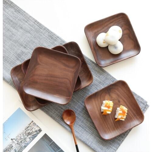 Nodic Wooden Cake Plate Black Walnut Fruit Pan Dessert Sushi Serving Tray Bread Nuts Snacks Tea Tray Saucer Tableware Home Decor