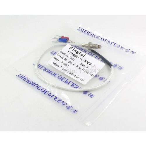 FTARB01 K type M6 bolt head 0.3m fibreglass braided cabel screw thermocouple temperature sensor