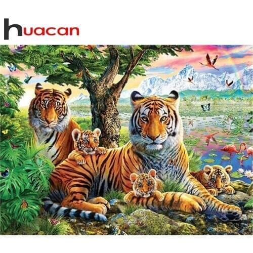Huacan Diamond Embroidery Full Square/Round 5D Diamond Painting Tiger Diamond Mosaic Animals Cross Stitch Decor Home