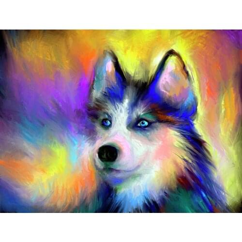 JMINE Div 5D Colorful Husky Dog Full Diamond Painting cross stitch kits art High Quality Animal 3D paint by diamonds