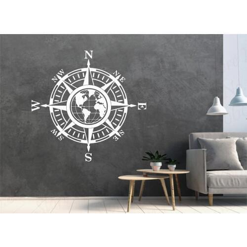 Map of World Compass Vinyl Decal Sticker Wall Globe Earth For Bedroom Livingroom Decals Art Wallpaper WL761