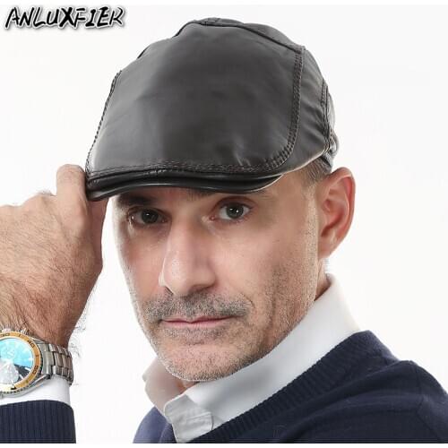 B-7374 Adult Natural Skin Visor Hat Female Peaked Cap Adult Genuine Leather Hat Male Visor Hat New Year Gift