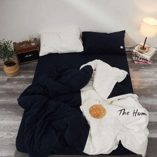 2018 Washed cotton Bedding Set king queen twin size fit sheet Duvet Cover Pillowcases Black white side Bed Covers
