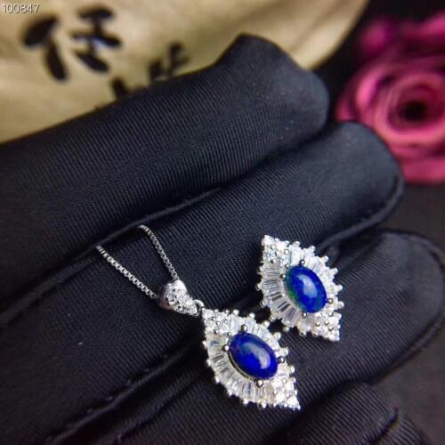 Natural Black Opal Suit, Ring Necklace , Beautiful Fire, Wonderful Starlight Patterns, 925 Silver