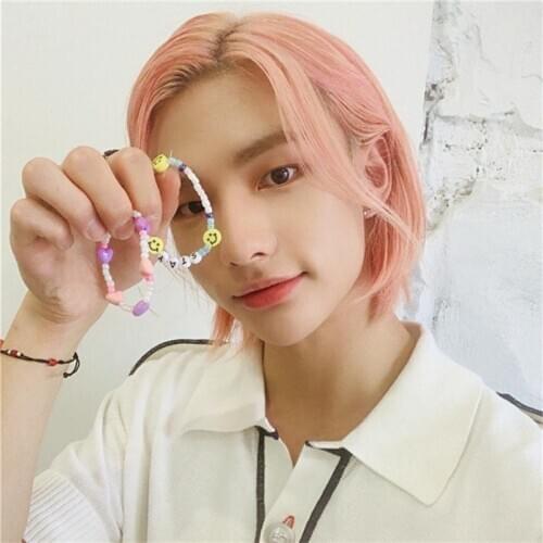 KPOP Stray Kids Album Bracelet FELIX Jewelry Peripheral Smiley Beaded Elastic Bracelets Hyun Jin IN