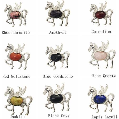 Lapis Lazuli Cabochon Diamante Horse Pendant Necklace Girl Fashion Couple Stone Unicorn Pendants Wings Jewelry