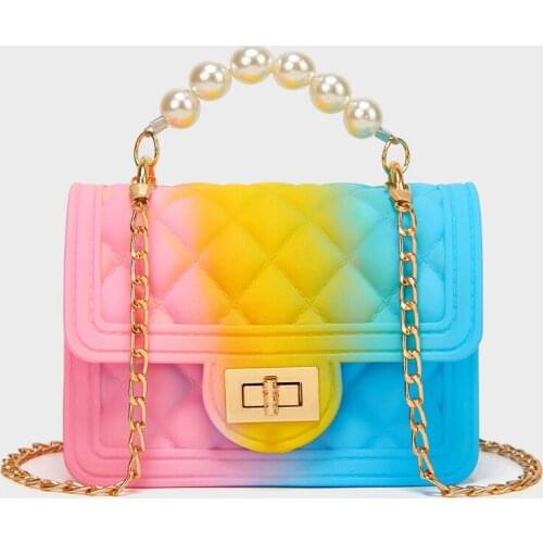 Fashion Mini Small Handbag For Women 2021 New Rainbow Bag PVC Jelly Bag Ladies Pearl Handbag Shoulder Chain Bags Crossbod