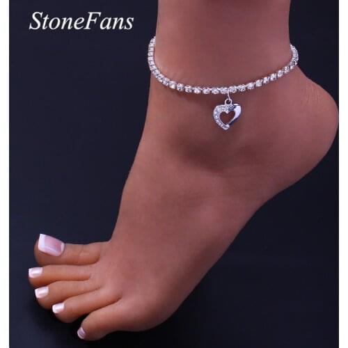 Stonefans Fashion Heart Rhinestone Anklet for Women Bracelet Wholesale Barefoot Sandals Beach Accessories Pendant Anklet Jewelry