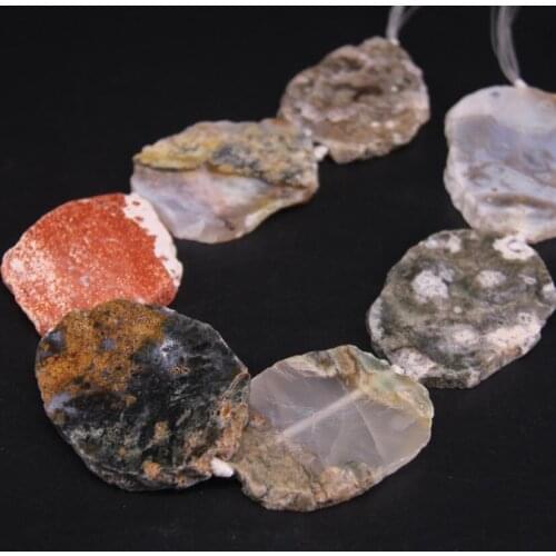 New!!! 7-8PCS/strand Large Natural Color Ocean Jaspers Slab Slice Beads,Raw Ocean Agates Stone Nugget Pendants Jewelry Making