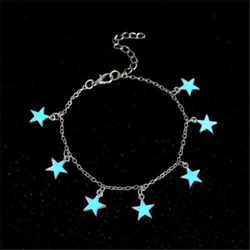 New Luminous Anklet Bracelet Jewelry Beach Wind Blue Five Pointed Star Fringed Anklets For Women Foot Jewelry Wholesale