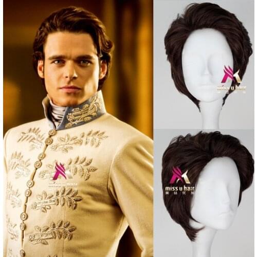 New Movie Prince Charming Kit Cosplay Wig Cinderella Short Brown Mens Synthetic Hair for Adult free shipping +wig cap