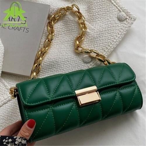 Autumn Chain Solid Color PU Leather Baguette Fashion Luxurious High Quality Women Hand Bags 2021 Trend Simplicity Shoulder Bags