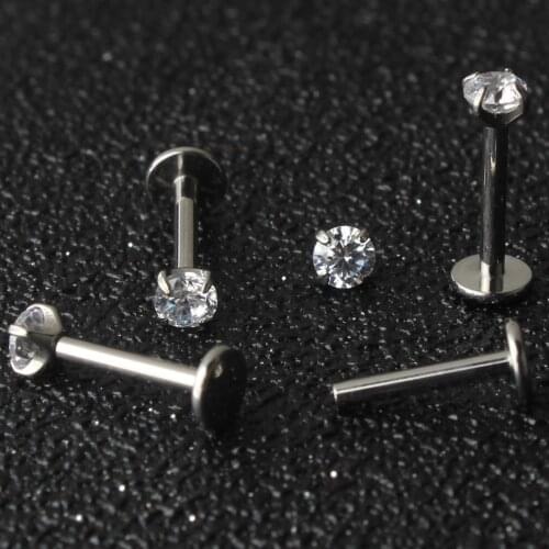 16g Titanium G23 Labret Lip Piercing 2.5mm 3mm AAA Zircon Gem Ear Cartilage Tragus Stud Body Jewelry