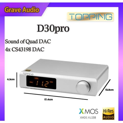 TOPPING D30pro 4x CS43198 DAC XU208 DSD256 &PCM384kHz Hi-Res Decoder D30 PRO Preamplifier Function with Remote Control