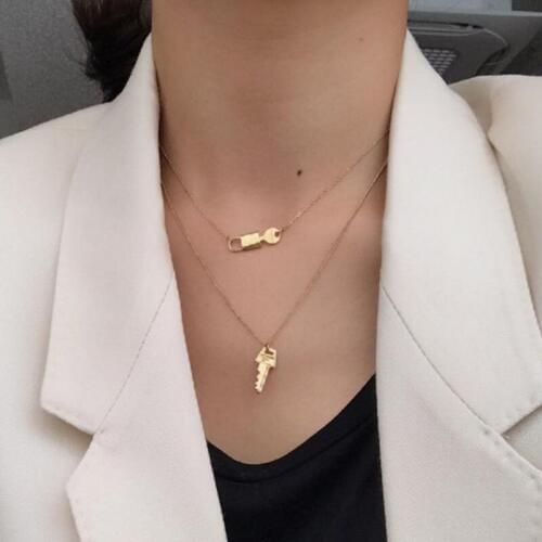 Simple Creative Lock Key Pendant Necklace for Women Ladies Vintage Double Layer Geometric Clavicle Necklace Jewelry Kolye N1572