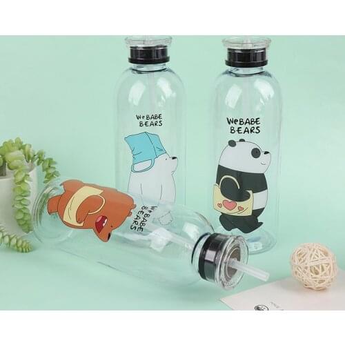 1000ml Bear Pattern Transparent Plastic Bottle Cartoon Frosted Water Bottles