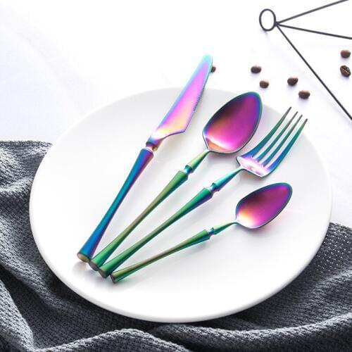 Rainbow Cutlery 4pcs Set Spoon And Fork Set Silverware Stainless Steel Dinner Set Kitchen Food Dinnerware Christmas Dropshipping