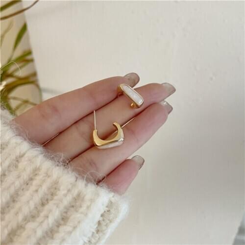 S925 needle C type geometric stud light luxury high quality gold earring 2021 new earclip no piercings for women