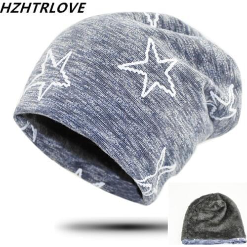 High Quality Cotton Star Beanies Add Wool Fur Cashmere Winter Hat For Men And Women Hip Hop Hat Knitted Warm Beanies Cap