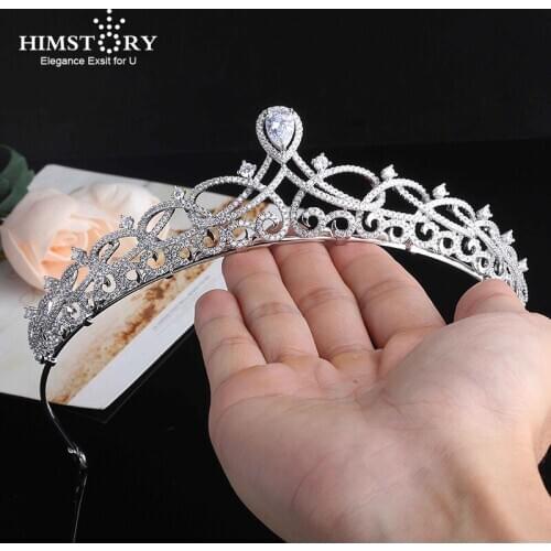 Himstory Sparkling Zircon Bridal Tiaras Crowns Leaves Bridal Headbands Crystal Wedding Hair Accessories Evening Hair Jewelry
