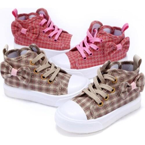 Spring summer autumn girls fashion Trainers Checked Bow decoration Light Comfortable Ventilation Anti-slippery Canvas shoes