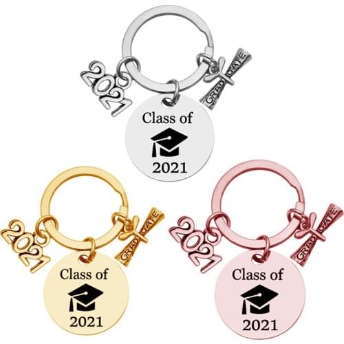 Stainless Steel Class 2021 Graduation Keychain Souvenir Keyring Jewelry Gift