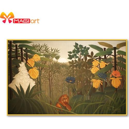 Cross stitch kits Embroidery needlework sets 11CT water soluble canvas patterns 14CT Animal Style Lion gnawing crocodile-NCMA120