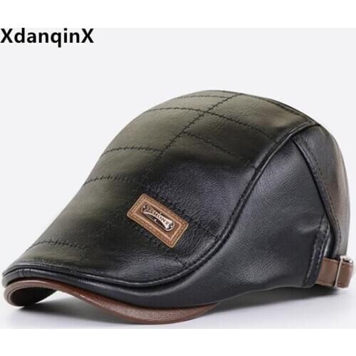 XdanqinX winter mens hat velvet warm berets PU leather winter hats for men chapeau adjustable size casual brands cap dads hat