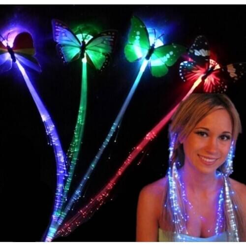 LED Shining Glow Hair Braid Flash Fiber Hairpin Clip Luminous Butterfly Headband Luminescent LED Party LED Christmas Gift
