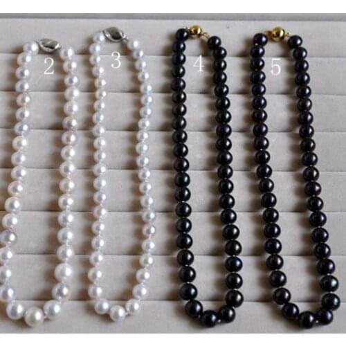 8mm 9mm 10mm black white pearl choker necklace gold clasp natural Freshwater PEARL Women Jewelry 43cm 17'' 35cm
