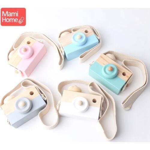 1pc Natural Wooden Lovely Camera Teeth Tooth Fixing Device Baby Crib Toy Organic Teether Pendant Baby Play Gym Teether