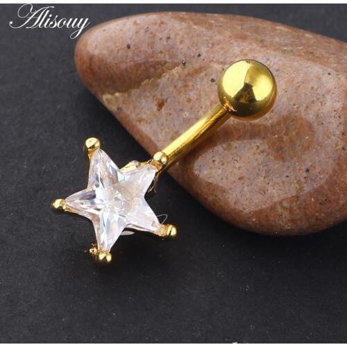 Alisouy 1pc Gold Heart Round Star crystal Belly Button Rings stainless Steel Navel belly Piercing nombril Body Jewelry sieraden