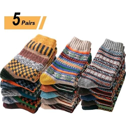 10PCS=5Pairs Winter New Men Thicken Warm Harajuku Retro Fashion Casual Wool High Quality Cotton Socks Cheap Wholesale Snow Socks