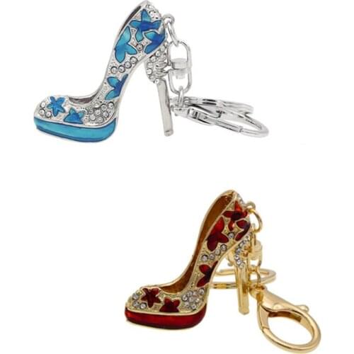 10PCS/Lot Creative Rhinestone Keychain High heel Key chains Metal 3D Womens Shoes Pendant Womens bag Accessories Nice Gifts