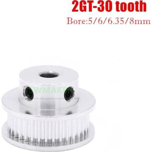 2GT 30 tooth Synchronous wheel 2GT series BF type bore 5mm 6.35mm for width 6mm/10mm synchronous belt 3D printer parts