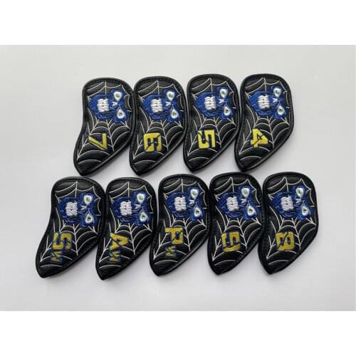 9PCS Skull Golf Head Cover Skull Golf Irons Head Cover 4-9PAS Black PU Leather Skull Golf Irons Head Cover Free Shipping