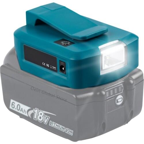 Oein ADP05 Battery Adapter 14.4V/18V Li-on Battery Dual USB Port with LED Light Spotlight Outdoor Flashlight for Makita Battery