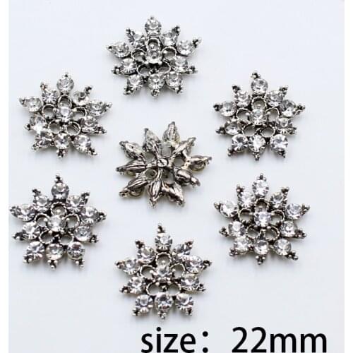 10pcs 22mm flower-shaped antique silver alloy rhinestone shiny jewelry accessories gift box greeting card clothing decoration