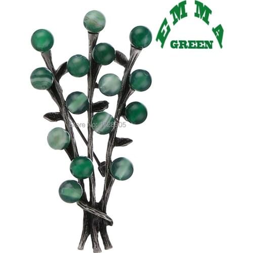 Pins for Girls Stone Brooch Clip Pins Lovely Flower Brooch Pins Green Agated Stone Brooches Boutonniere Pin for Women Men Pin