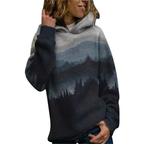 Aesthetic Hoodies Sweatshirts Clothes Women Clothes Mountain Printed Pullover Long Sleeve Sweatshirt Blouse Tops sudaderas