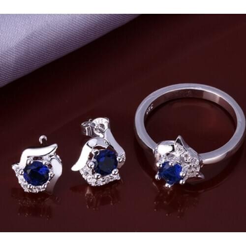 Hot selling 925 fashion blue rose R+E Jewelry Set SMTS660