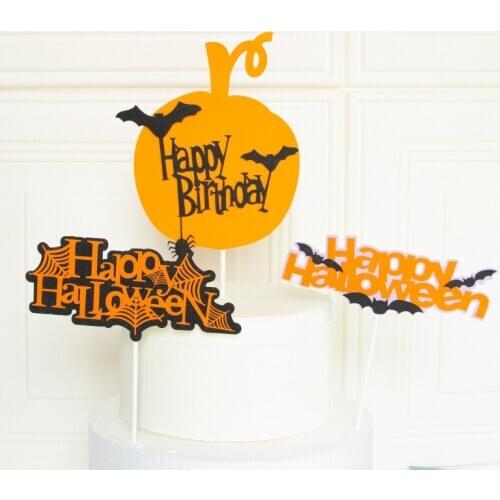 Halloween cake decoration card spider web logo bat pumpkin cake dessert hat decoration birthday party party supplies