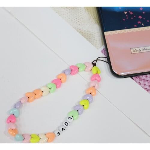 2021Hot Colorful Acrylic Beads Mobile Phone Chain Love Star Necklace Strap Cellphone Lanyard For Keys Lady Girls Jewellry Gift