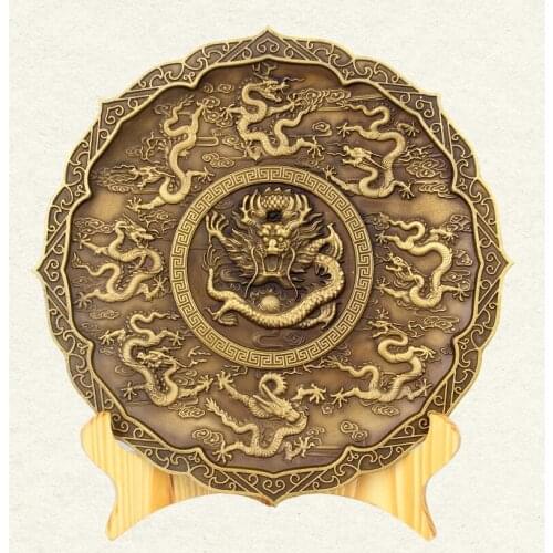 China brass nine dragon disc crafts statue