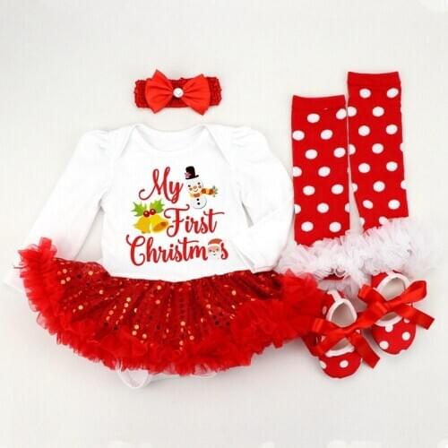 Baby Girls Christmas Clothes Set Fashion Party Chirtmass 4Pcs Girl Baby Christmas Clothing Suit Lovely Princess Girl Outfits